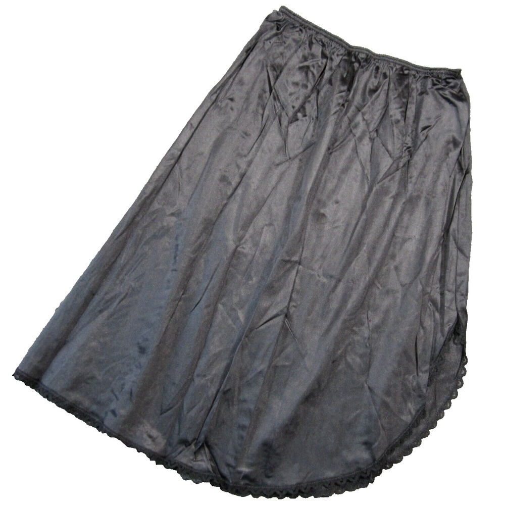 Vtg Warners Half Slip Skirt M Black Nylon Lace Trim Lingerie Sexy Witchy 80s USA